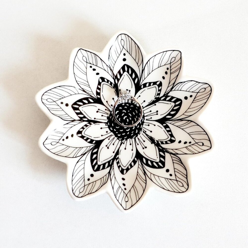 Small Flower Jewelry Dish Tray, Decorative Ceramic Trinket Dish, Modern Accent T